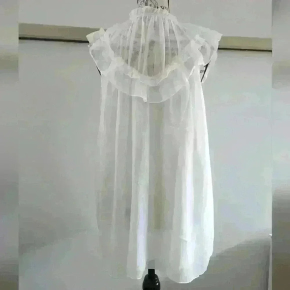 AMAZON | Women's White Lined Ruffled Neck Relaxed  Fit Sleeveless Blouse - Picture 4 of 5